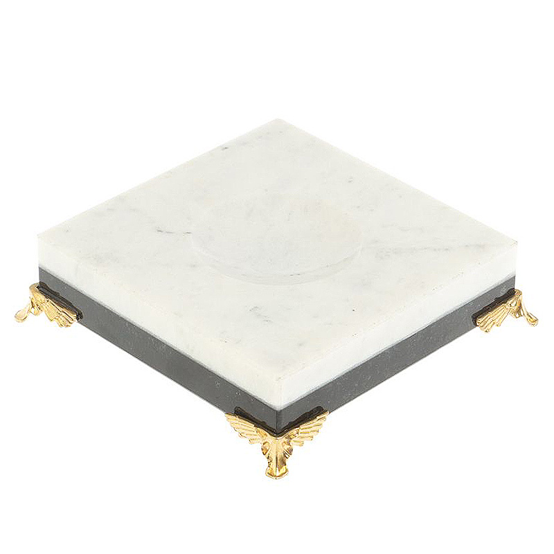 Подставка под шар квадратная из натуральных камней Змеевик Мрамор на ножках Natural Stone Sphere Stands Белый Мрамор Bianco Черный Бронза в Тюмени | Loft Concept 