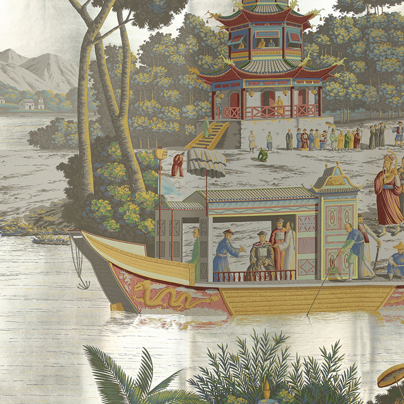 Обои ручная роспись Procession Chinoise Special Colourway on White Metal gilded paper Обои ручная роспись Procession Chinoise Special Colourway on White Metal gilded paper в Тюмени | Loft Concept