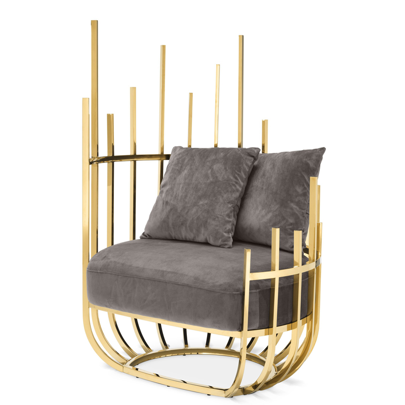 Кресло Eichholtz Chair Santorini Left Серый Глянцевое золото Кресло Eichholtz Chair Santorini Left Серый Глянцевое золото в Тюмени | Loft Concept