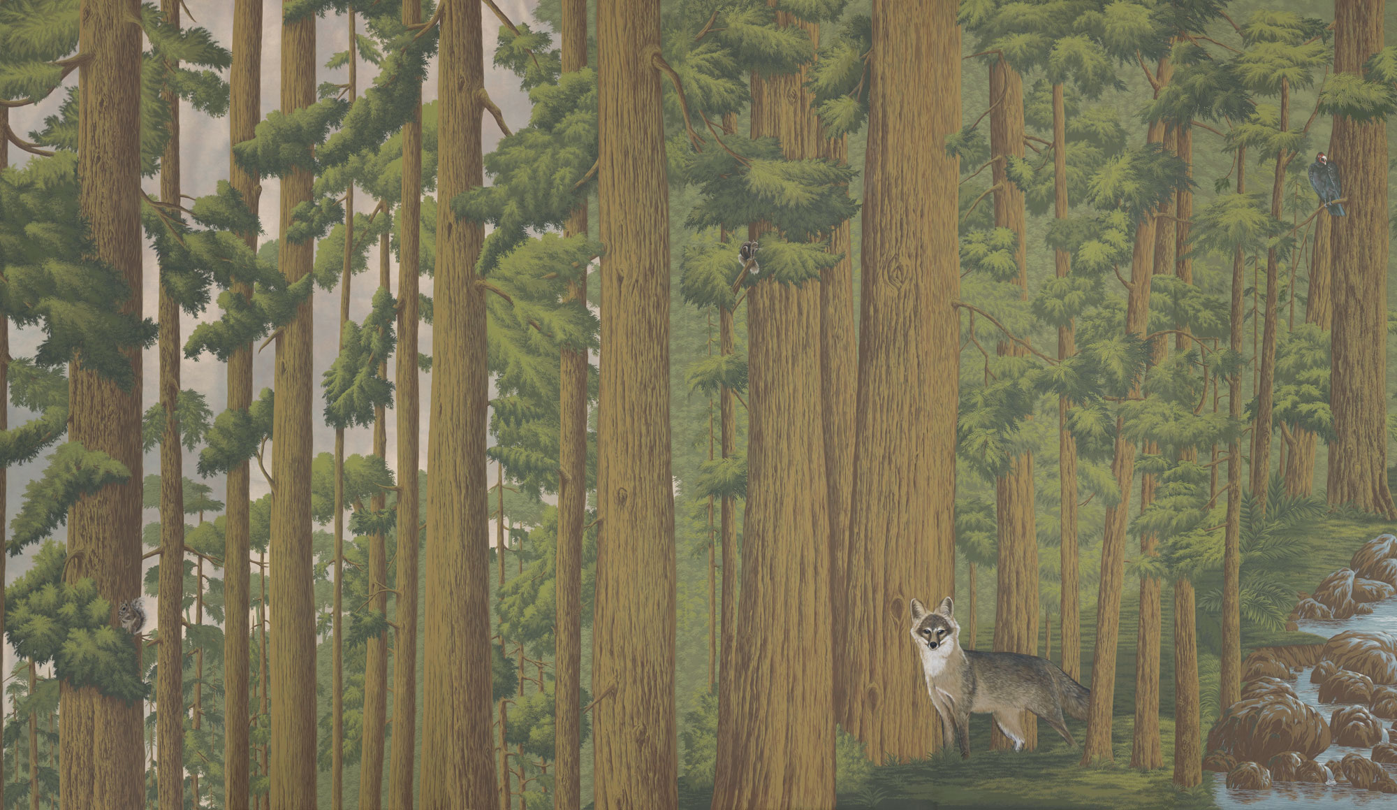 Обои ручная роспись Redwoods Roberts on Brushed Gold gilded paper Обои ручная роспись Redwoods Roberts on Brushed Gold gilded paper - постер Loft-Concept в Тюмени