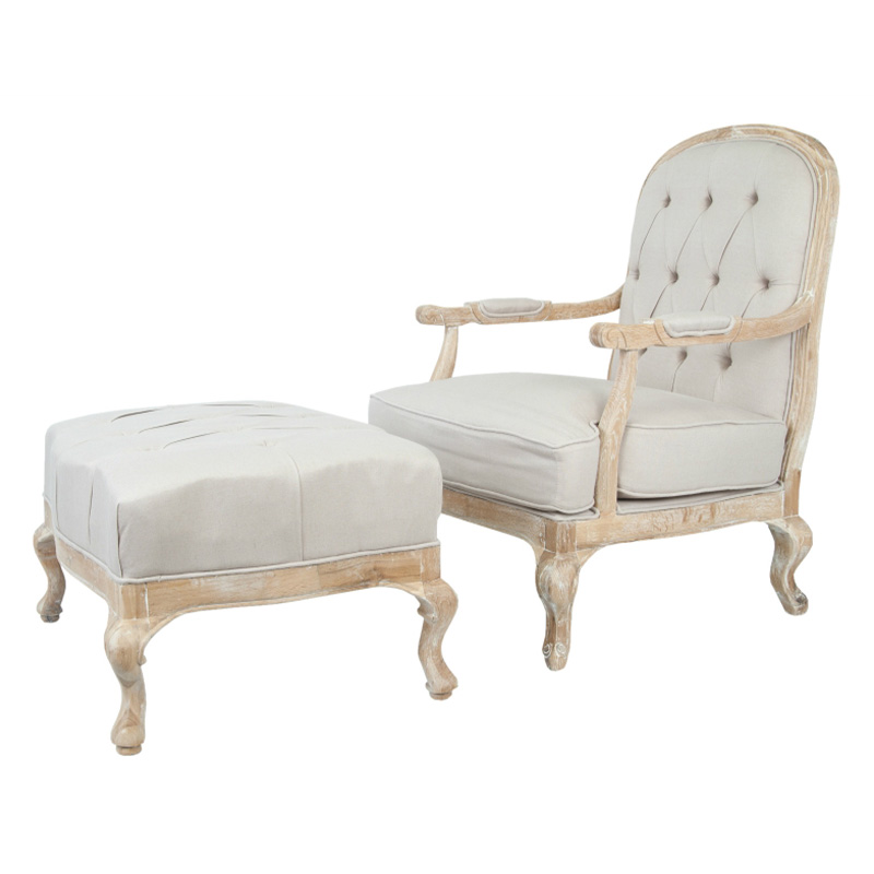 Кресло с пуфом с мягкой обивкой из льна Edward Armchair beige Бежевый Коричневый Кресло с пуфом с мягкой обивкой из льна Edward Armchair beige Бежевый Коричневый в Тюмени | Loft Concept