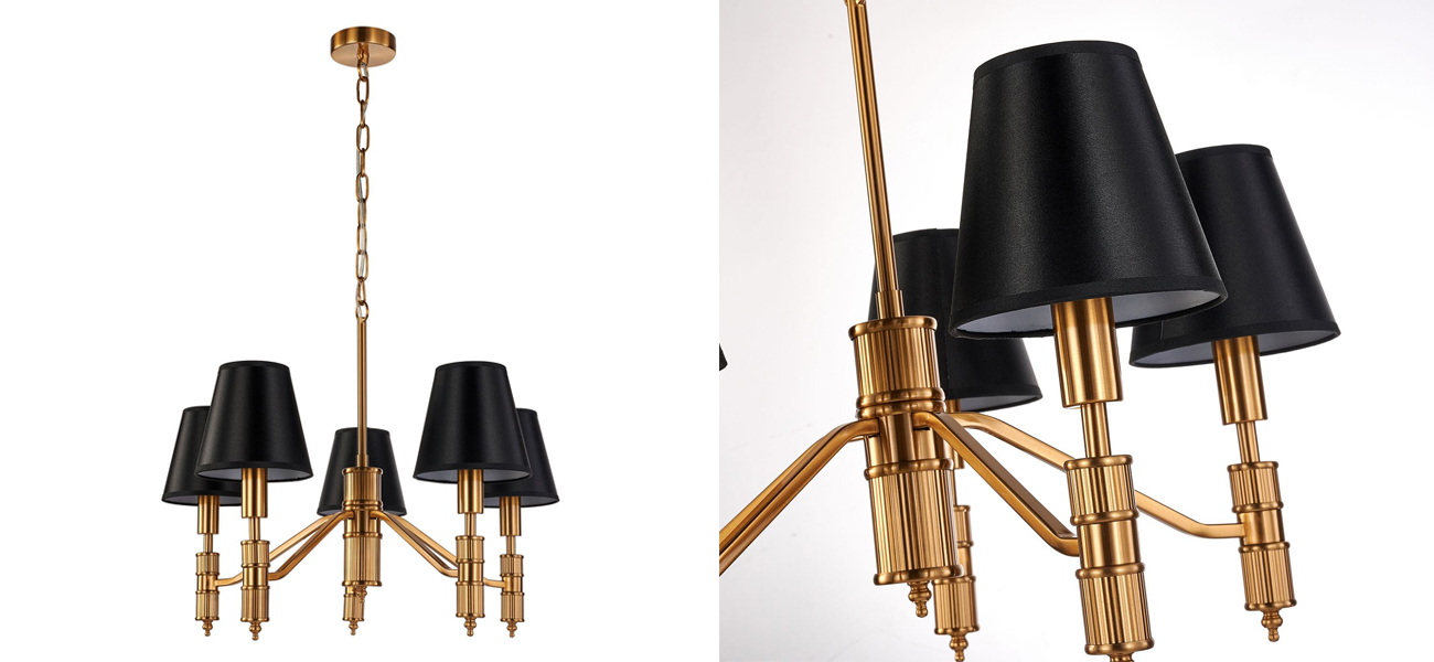 Люстра с черными атласными абажурами Moriart 5 ламп - фото