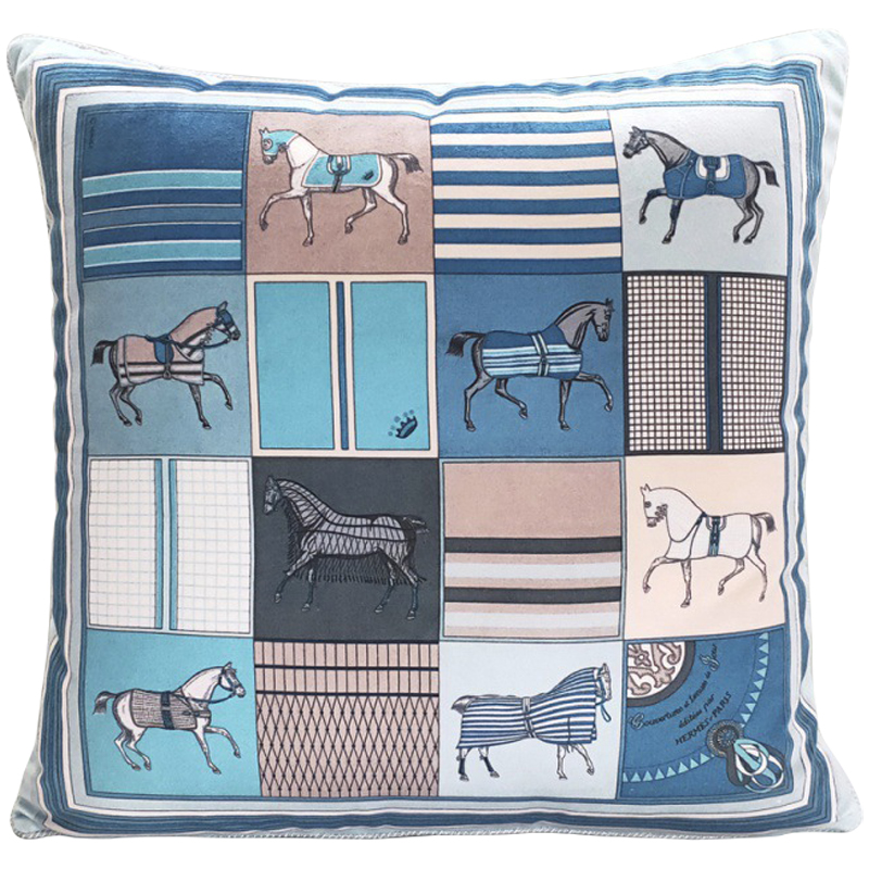 Декоративная подушка Hermes Horses 103 Голубой Бежевый Синий Декоративная подушка Hermes Horses 103 Голубой Бежевый Синий в Тюмени | Loft Concept