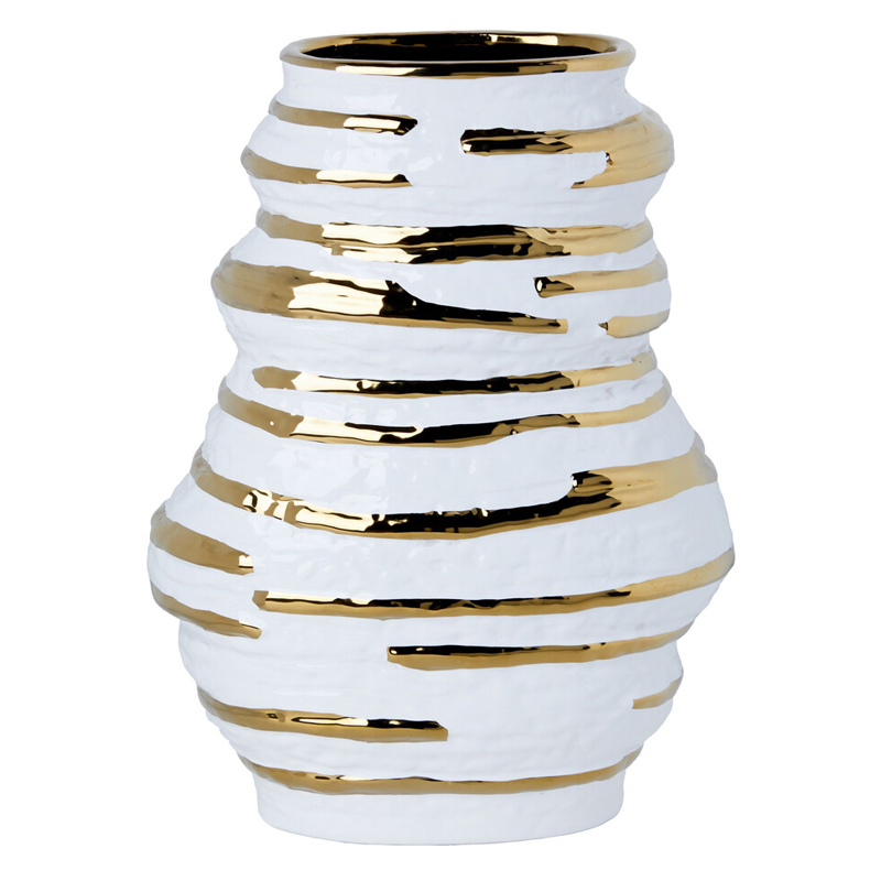 Ваза белая с рельефной поверхностью и золотыми полосами Vase Beehive Белый Золотой Ваза белая с рельефной поверхностью и золотыми полосами Vase Beehive Белый Золотой в Тюмени | Loft Concept