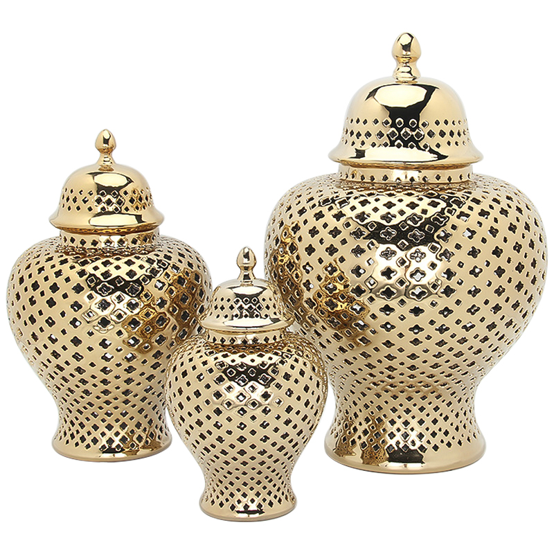 Ваза с крышкой Gold Ceramic Carving Vase Глянцевое золото Ваза с крышкой Gold Ceramic Carving Vase Глянцевое золото в Тюмени | Loft Concept