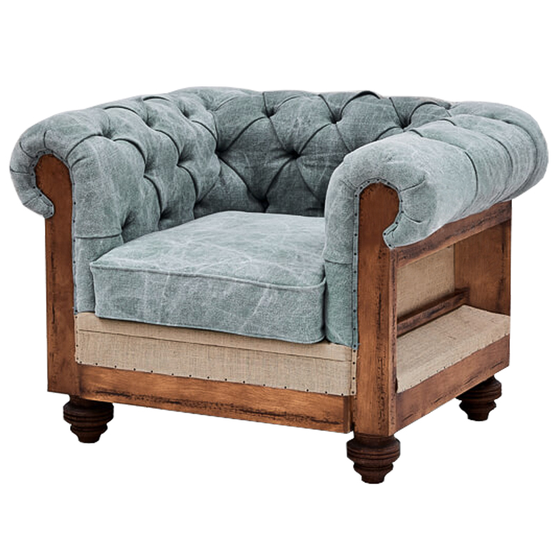 Кресло Deconstructed Chesterfield Armchair Gray Blue Серо-голубой Коричневый Бежево-серый Кресло Deconstructed Chesterfield Armchair Gray Blue Серо-голубой Коричневый Бежево-серый в Тюмени | Loft Concept