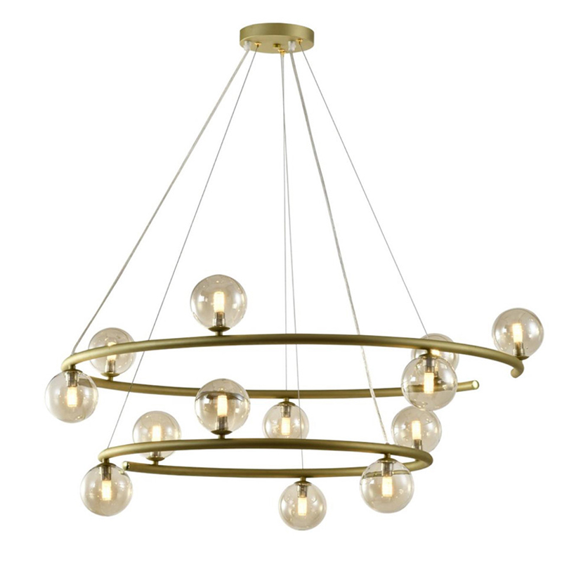 Большая люстра с двумя ярусами Bubble Glass Gold Золотой Янтарный Большая люстра с двумя ярусами Bubble Glass Gold Золотой Янтарный в Тюмени | Loft Concept