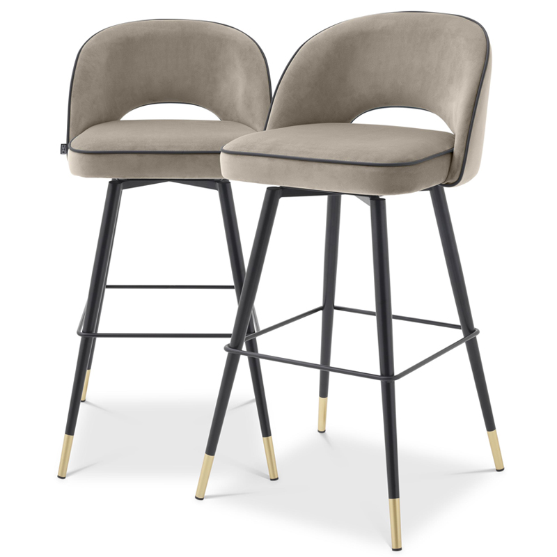 Комплект барных стульев Eichholtz Bar Stool Cliff set of 2 greige Черный Латунь Бежево-серый Комплект барных стульев Eichholtz Bar Stool Cliff set of 2 greige Черный Латунь Бежево-серый в Тюмени | Loft Concept