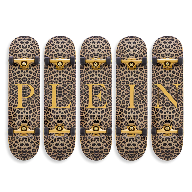 Арт-объект на стену Philipp Plein Skateboard Leopard PLEIN Бежевый Коричневый Черный Золотой в Тюмени | Loft Concept 