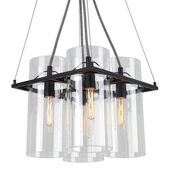 Люстра Glass Cylinder Chandelier Прозрачный Черный Люстра Glass Cylinder Chandelier Прозрачный Черный в Тюмени | Loft Concept