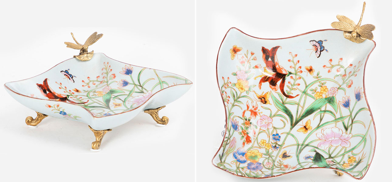 Пепельница фарфоровая с фигуркой стрекозы Dragonfly - фото