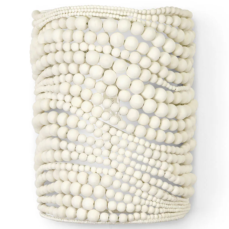 Настенный бра декорированный деревянными белыми круглыми бусинами White Wooden Beads Wall Lamp Белый Настенный бра декорированный деревянными белыми круглыми бусинами White Wooden Beads Wall Lamp Белый в Тюмени | Loft Concept