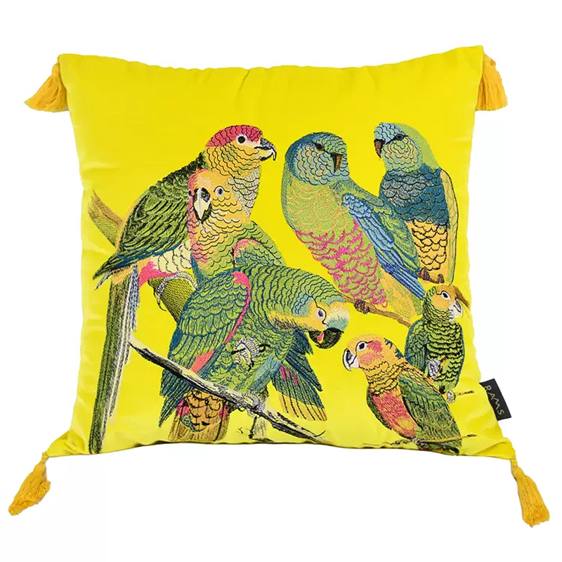 Декоративная подушка с вышивкой Embroidery Parrots Pillow Yellow Желтый Мульти Декоративная подушка с вышивкой Embroidery Parrots Pillow Yellow Желтый Мульти в Тюмени | Loft Concept