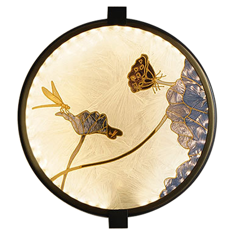 Настенный светильник Lotus Flowers and Dragonfly Round Wall Lamp Черный Латунь Бежевый Серый Настенный светильник Lotus Flowers and Dragonfly Round Wall Lamp Черный Латунь Бежевый Серый в Тюмени | Loft Concept