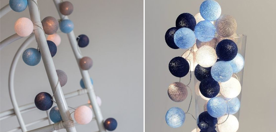 Гирлянда хлопковые фонарики Сotton Ball Sailor Blue - Loft-Concept в Тюмени