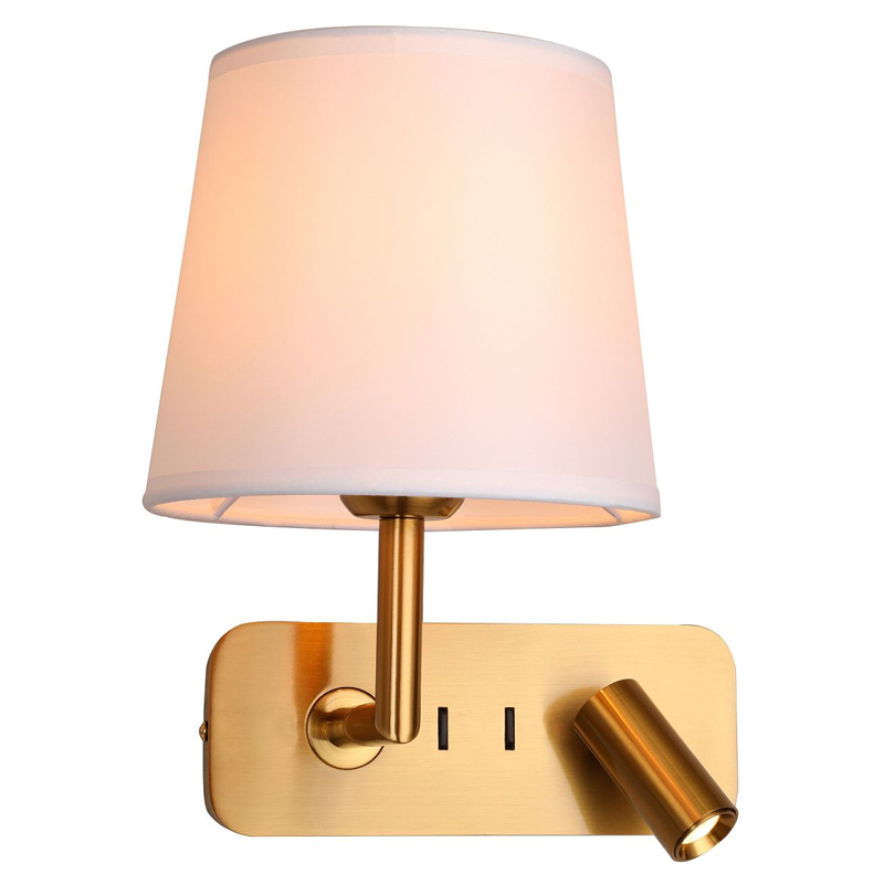 Бра с абажуром Trumpet Lamp Brass 2 лампы Латунь Белый Бежевый Бра с абажуром Trumpet Lamp Brass 2 лампы Латунь Белый Бежевый в Тюмени | Loft Concept