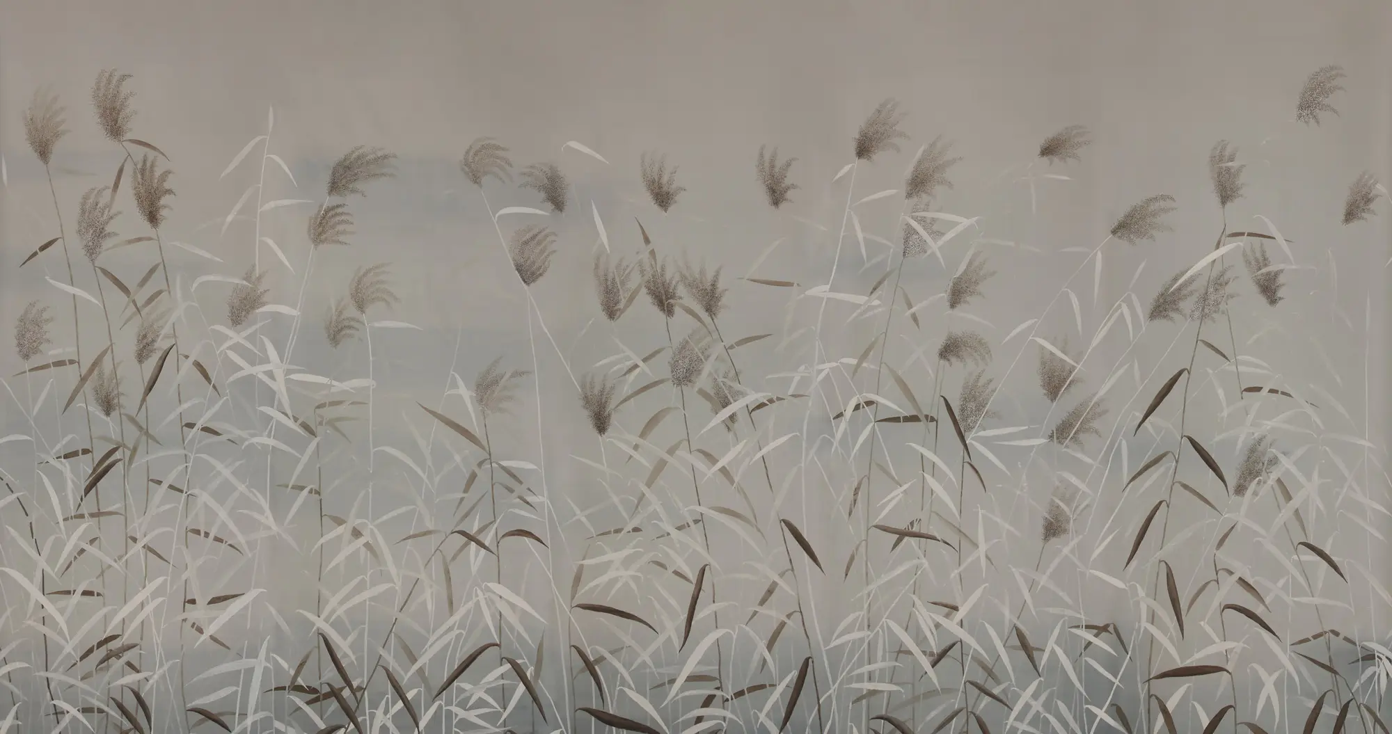 Обои ручная роспись Wild Grasses Special Colourway on Pale Grey dyed silk Обои ручная роспись Wild Grasses Special Colourway on Pale Grey dyed silk - постер Loft-Concept в Тюмени