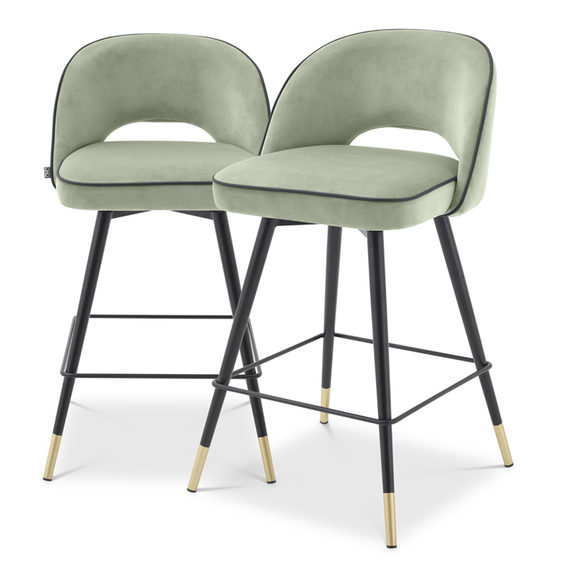 Комплект полубарных стульев Eichholtz Counter Stool Cliff set of 2 pistache green Зеленый шалфей Черный Латунь Комплект полубарных стульев Eichholtz Counter Stool Cliff set of 2 pistache green Зеленый шалфей Черный Латунь в Тюмени | Loft Concept