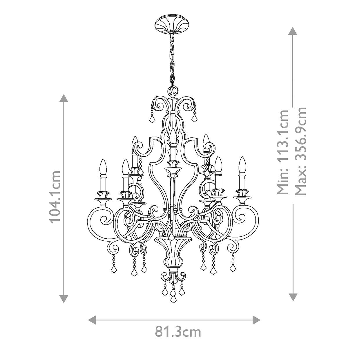 Люстра с подвесками из прозрачного стекла на кованом каркасе бронзового цвета в классическом стиле Quoizel в Тюмени