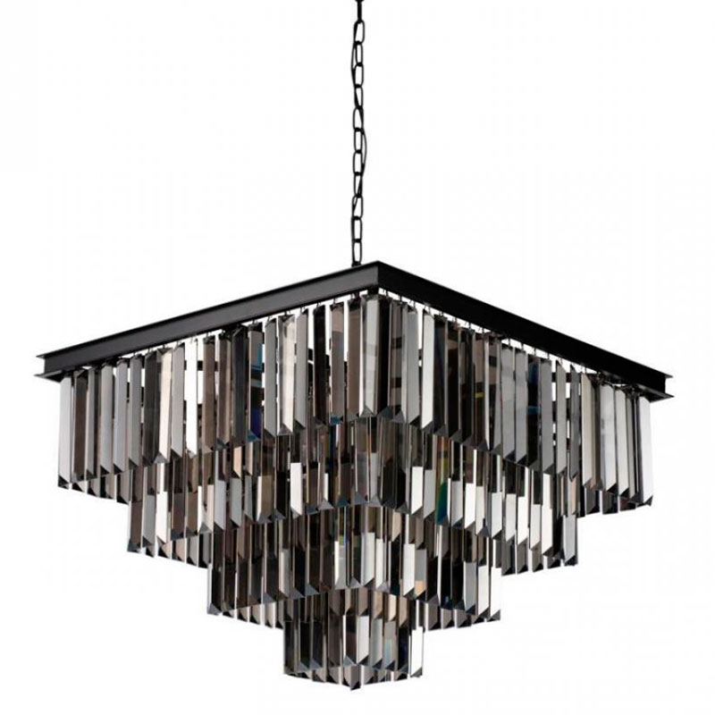 Квадратная Люстра RH 1920s Odeon Black iron Four layers Серое Стекло 60х60 Черный Серый Квадратная Люстра RH 1920s Odeon Black iron Four layers Серое Стекло 60х60 Черный Серый в Тюмени | Loft Concept