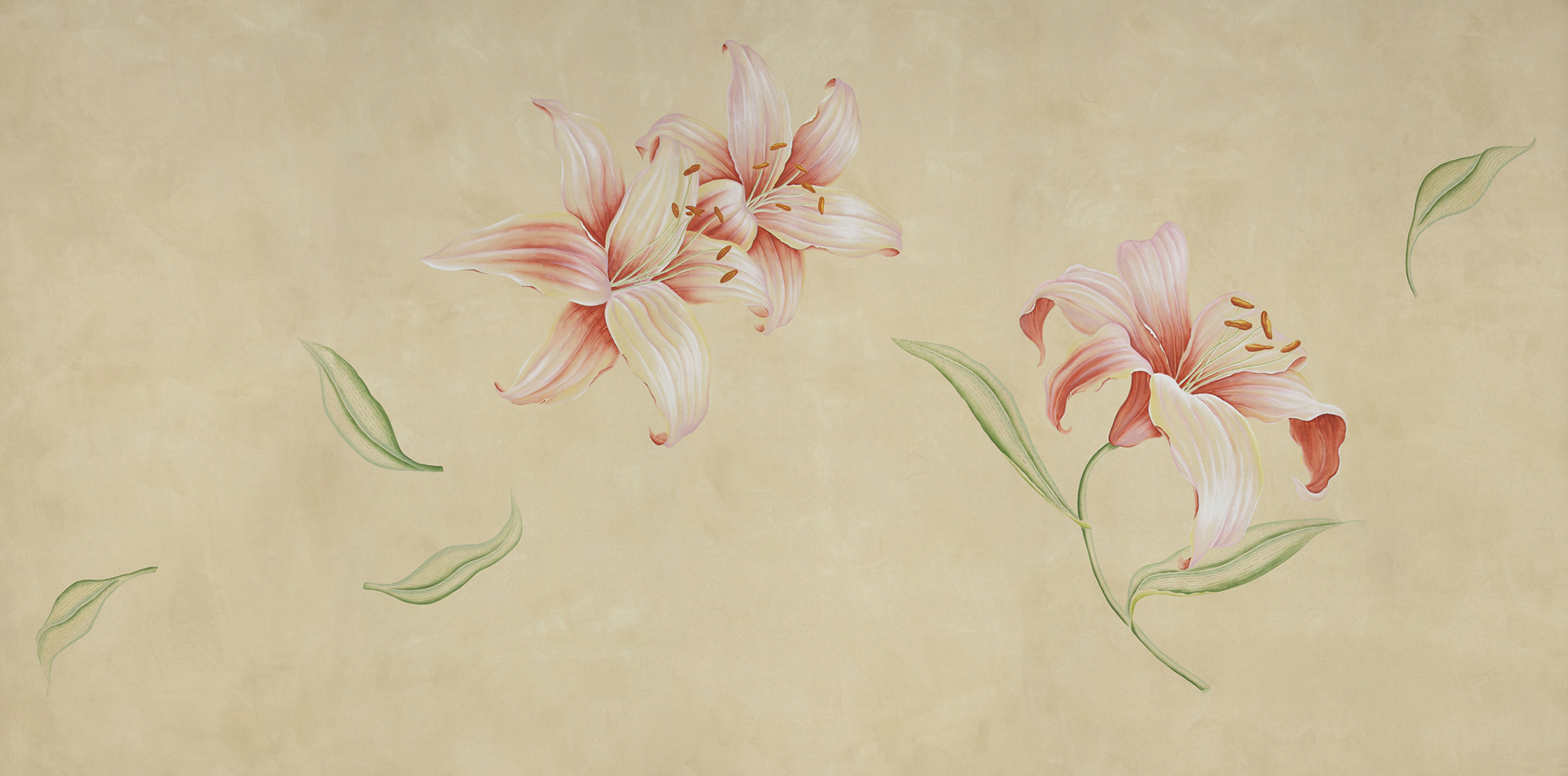 Обои ручная роспись Lilium Special Colourway on yellow painted silk Обои ручная роспись Lilium Special Colourway on yellow painted silk - постер Loft-Concept в Тюмени