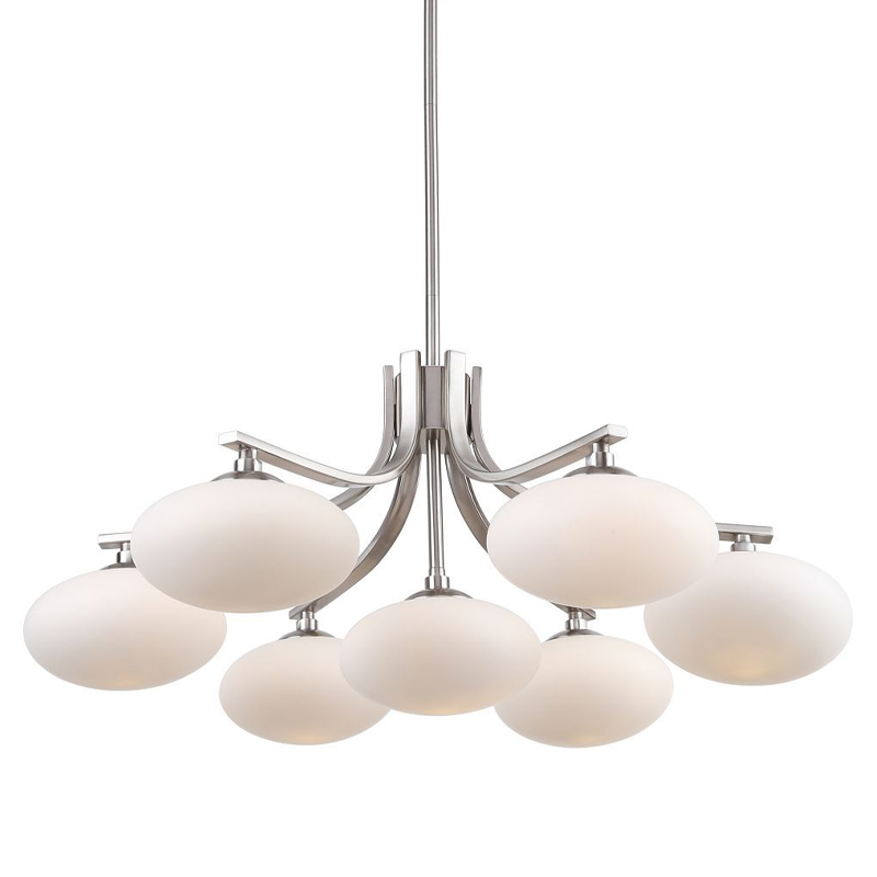 Люстра с овальными белыми плафонами Mushrooms Lamp Никель Белый Люстра с овальными белыми плафонами Mushrooms Lamp Никель Белый в Тюмени | Loft Concept