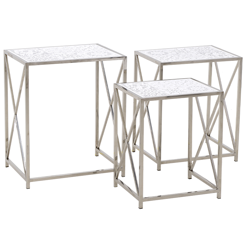Комплект из 3-х приставных столов Hadiya Side Tables Хром Белый Комплект из 3-х приставных столов Hadiya Side Tables Хром Белый в Тюмени | Loft Concept