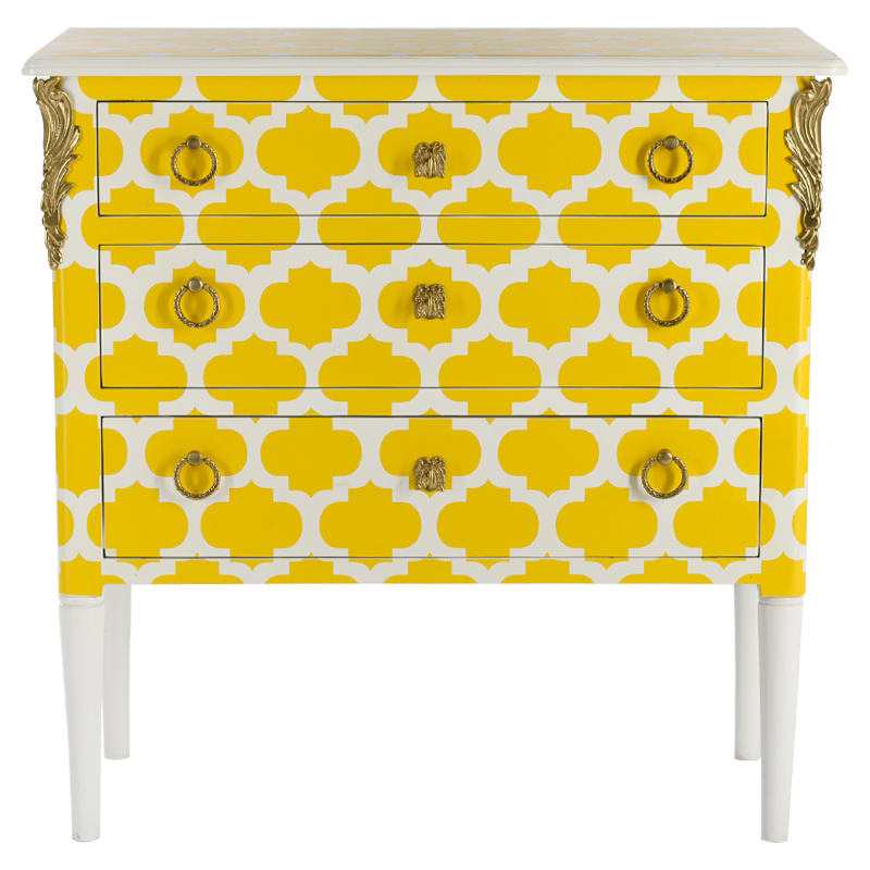 Комод с орнаментом четырехлистник L.XV CHEST OF DRAWERS Garland Желтый Желтый Белый Золотой Комод с орнаментом четырехлистник L.XV CHEST OF DRAWERS Garland Желтый Желтый Белый Золотой в Тюмени | Loft Concept