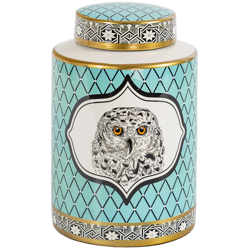 Ваза с крышкой Owl Collection Turquoise Vase Бирюзовый Черно-белый Золотой Ваза с крышкой Owl Collection Turquoise Vase Бирюзовый Черно-белый Золотой в Тюмени | Loft Concept