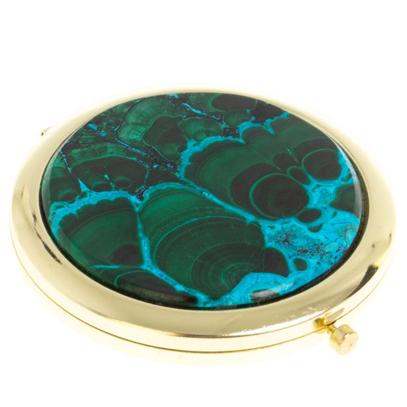 Зеркало карманное складное круглое из натурального камня Малахит с Хризоколлой в подарочной упаковке Gold Stone Mirrors Малахит Золотой в Тюмени | Loft Concept 
