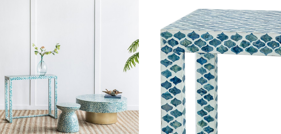 Консоль Bone Inlay Blue из раковин устриц Консоль Bone Inlay Blue из раковин устриц - Loft-Concept в Тюмени