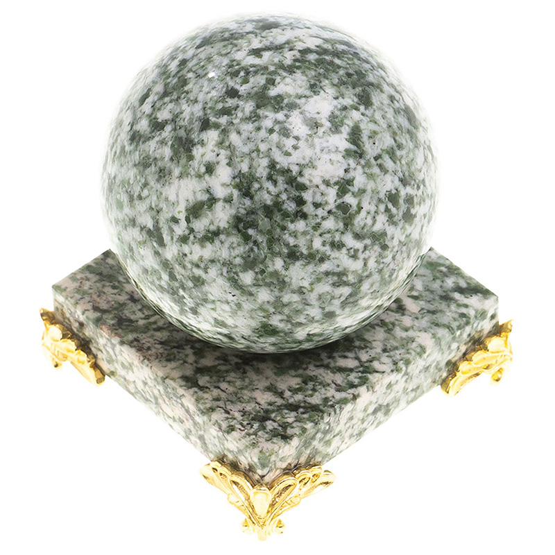 Шар декоративный на подставке из натурального камня Жадеит Natural Stone Spheres 6 см Зеленый Белый Золотой Шар декоративный на подставке из натурального камня Жадеит Natural Stone Spheres 6 см Зеленый Белый Золотой в Тюмени | Loft Concept
