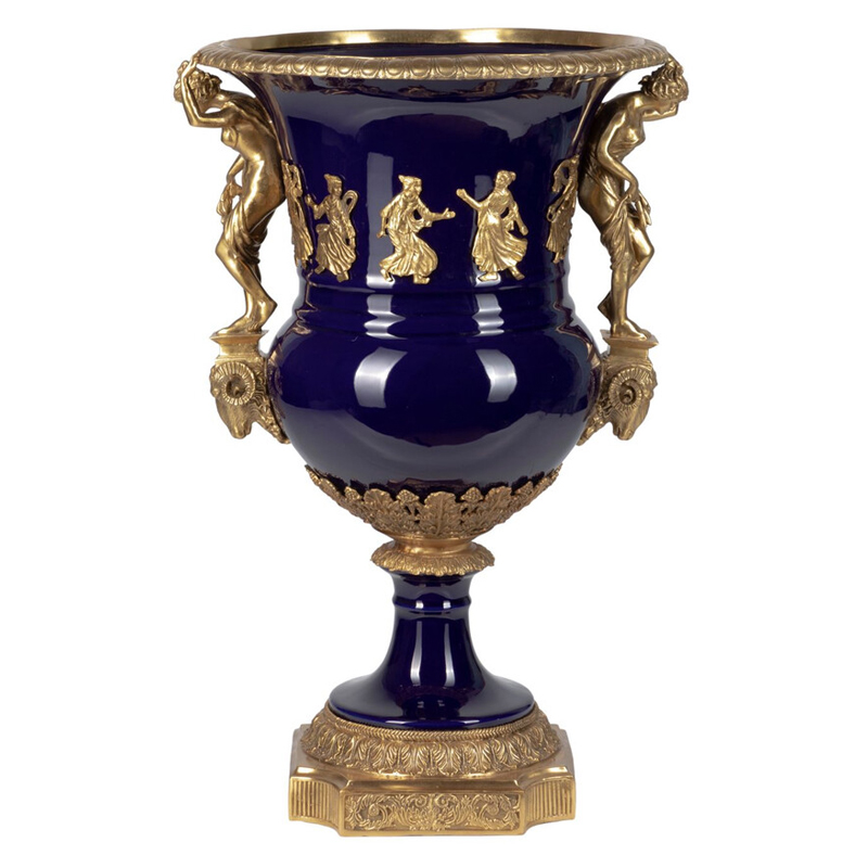 Ваза темно-синего цвета из фарфора с бронзовыми ручками в виде фигур Eden Garden porcelain and bronze Темно-синий Бронза Ваза темно-синего цвета из фарфора с бронзовыми ручками в виде фигур Eden Garden porcelain and bronze Темно-синий Бронза в Тюмени | Loft Concept