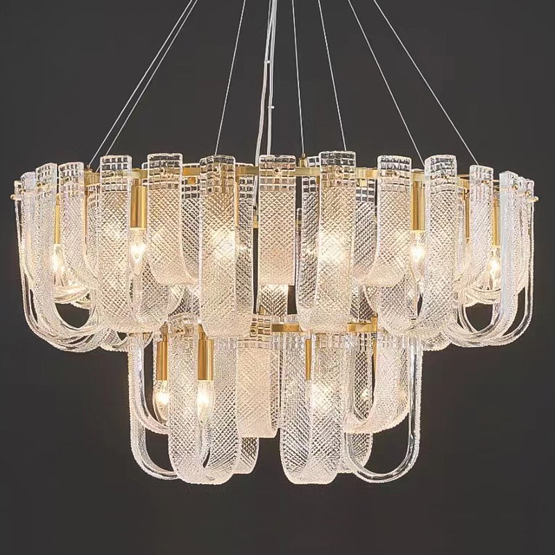 Люстра Prudence Textured Glass Two Tier Chandelier Прозрачное Стекло Золотой Люстра Prudence Textured Glass Two Tier Chandelier Прозрачное Стекло Золотой в Тюмени | Loft Concept