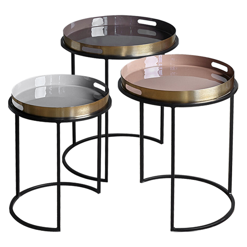 Комплект приставных столиков Bailey Side Tables Латунь Черный Белый Дымчатая Роза Коричневый Комплект приставных столиков Bailey Side Tables Латунь Черный Белый Дымчатая Роза Коричневый в Тюмени | Loft Concept