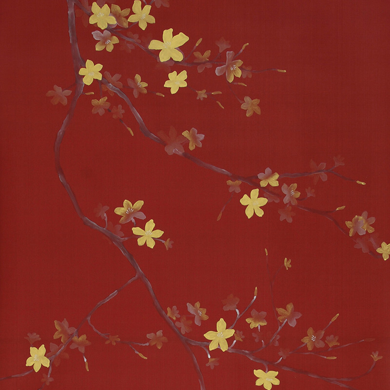 Обои ручная роспись Cherry Tree Special Colourway on Scarlet Lady dyed silk  в Тюмени | Loft Concept 