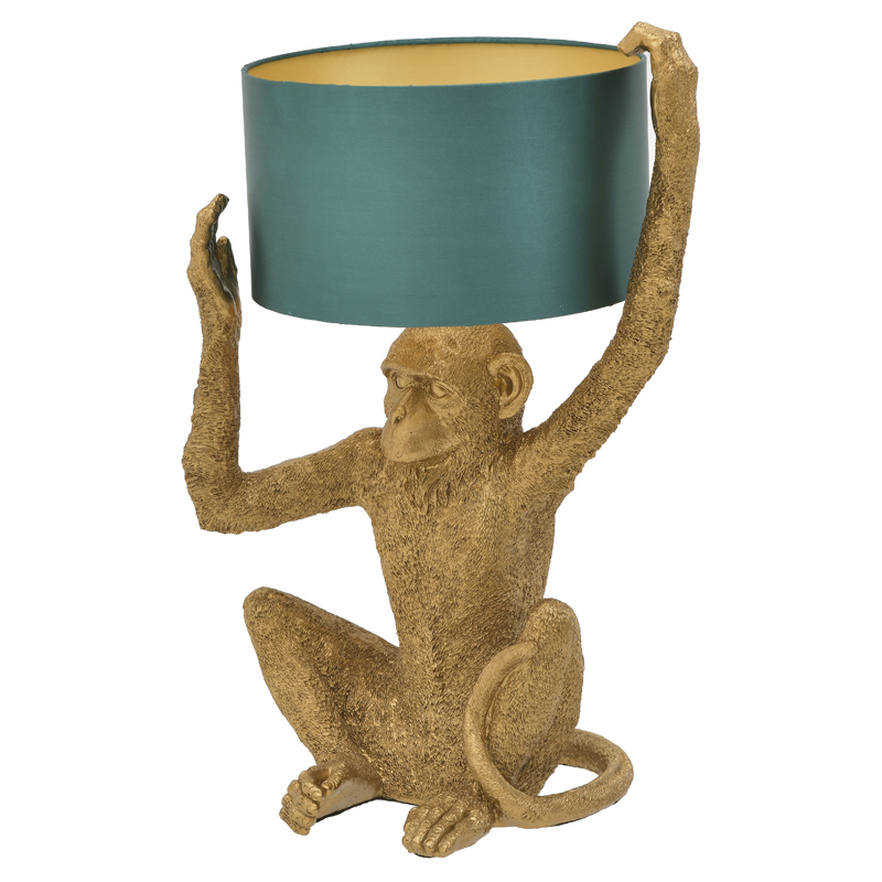 Настольная лампа Gold Monkey Holding Lampshade Золотой Бирюзовый Настольная лампа Gold Monkey Holding Lampshade Золотой Бирюзовый в Тюмени | Loft Concept