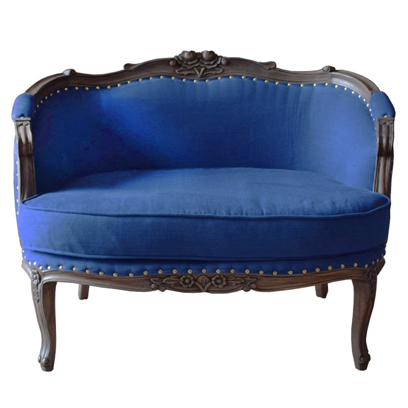 Кресло L.XV MARQUISE GONDOLA CHAIR blue linen Синий Дерево Темно-Серый Кресло L.XV MARQUISE GONDOLA CHAIR blue linen Синий Дерево Темно-Серый в Тюмени | Loft Concept