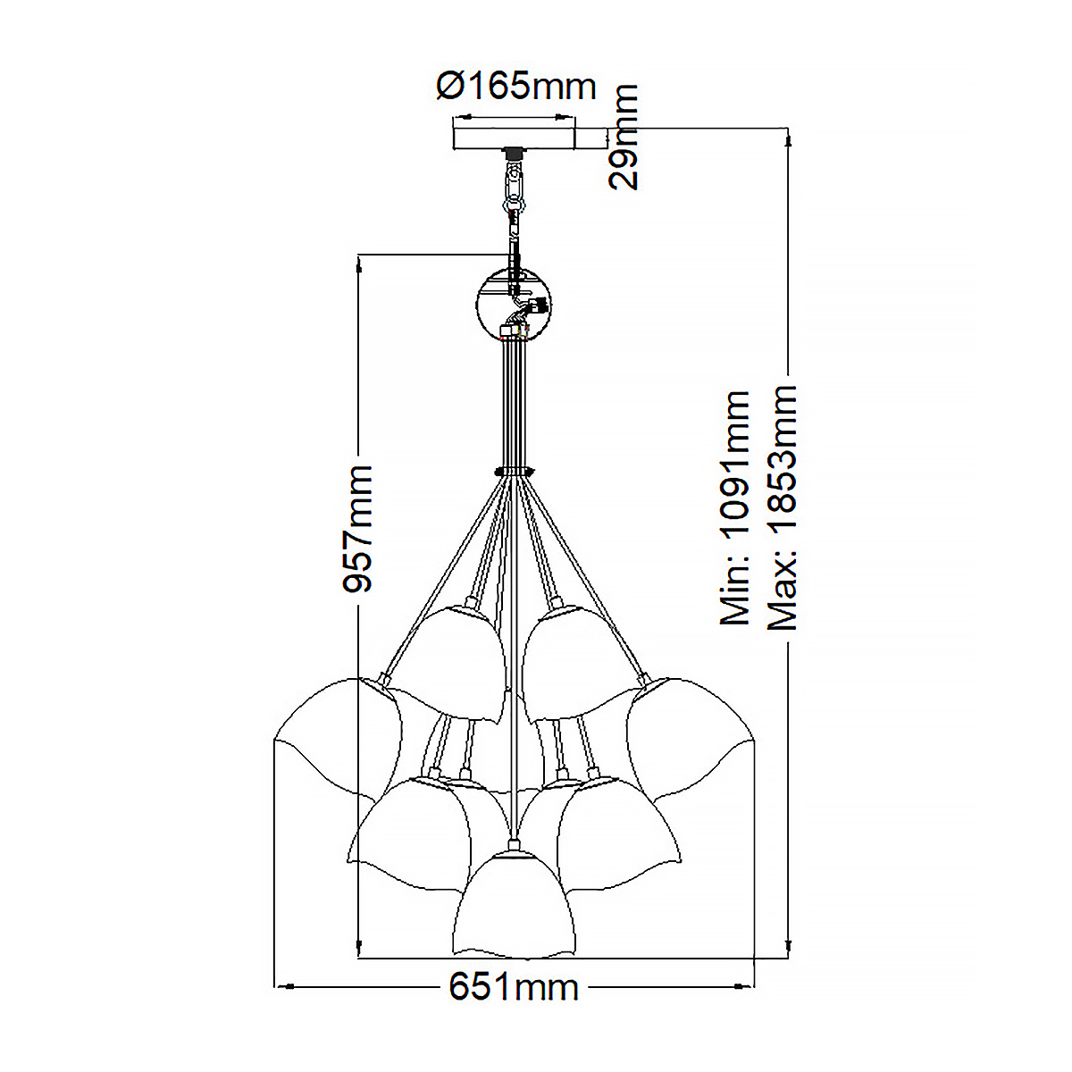 Люстра с 15-ю белыми  плафонами с золотой внутренней поверхностью Hinkley в Тюмени