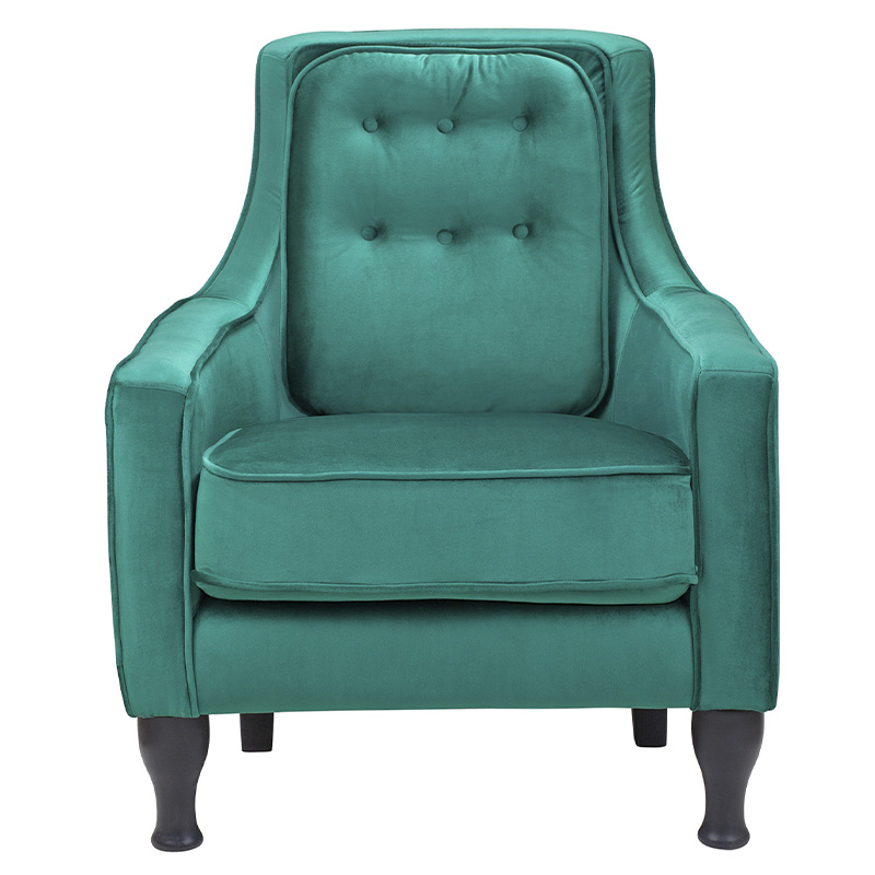 Кресло с мягкой обивкой из велюра на 4-х ножках из массива березы Scarlett Armchair green Изумрудный Черный в Тюмени | Loft Concept 