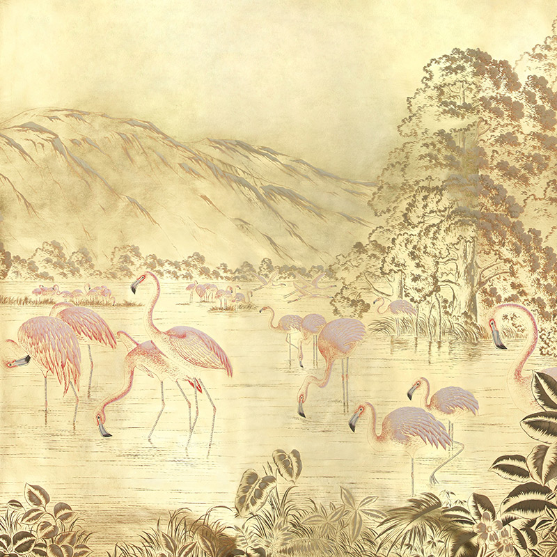 Обои ручная роспись Flamingos Flamingo on Deep Rich Gold gilded paper Обои ручная роспись Flamingos Flamingo on Deep Rich Gold gilded paper в Тюмени | Loft Concept