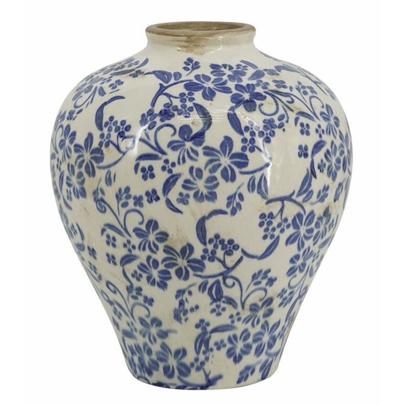 Ваза округлой формы с синим цветочным узором Blue & White Ornament Белый Синий Ваза округлой формы с синим цветочным узором Blue & White Ornament Белый Синий в Тюмени | Loft Concept
