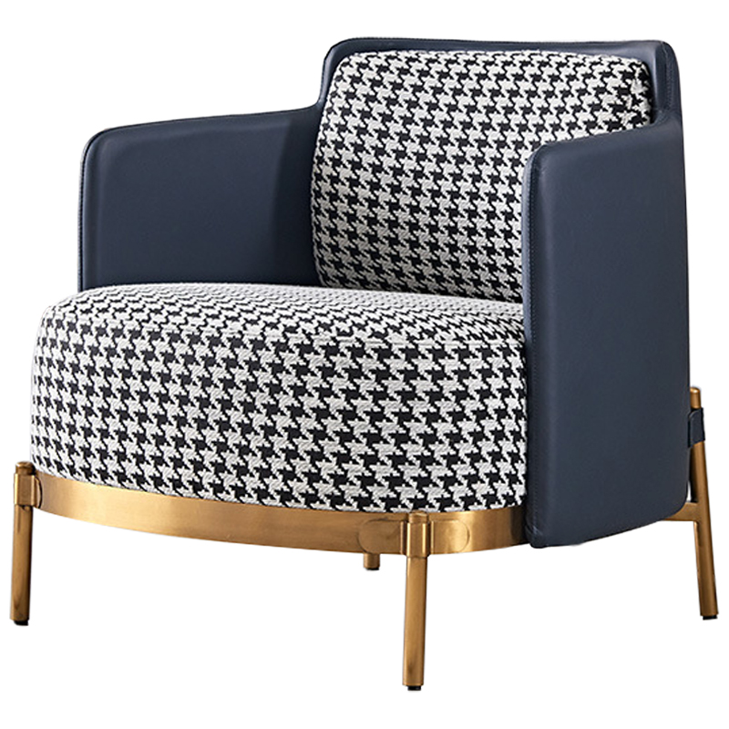 Кресло Pied de Poule Blue Armchair Синий Латунь Черно-белый Кресло Pied de Poule Blue Armchair Синий Латунь Черно-белый в Тюмени | Loft Concept