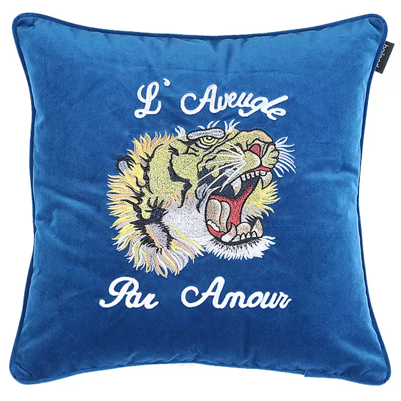 Декоративная подушка Стиль Gucci Tiger Blue Cushion Синий Желтый Белый Черный Декоративная подушка Стиль Gucci Tiger Blue Cushion Синий Желтый Белый Черный в Тюмени | Loft Concept