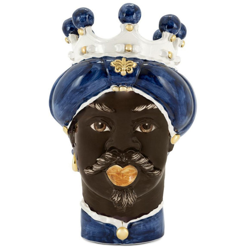 Ваза Vase Moro Man Medium New Dark Blue Синий Коричневый Белый Золотой Ваза Vase Moro Man Medium New Dark Blue Синий Коричневый Белый Золотой в Тюмени | Loft Concept