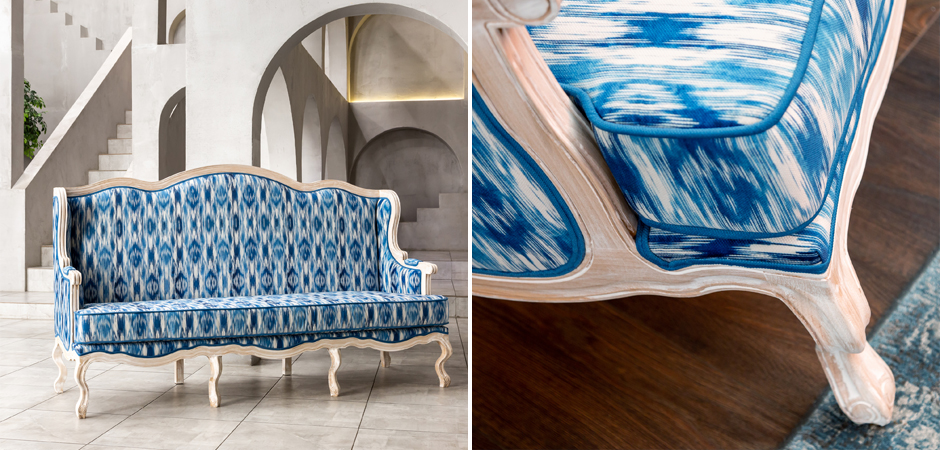 Трехместный диван с голубым узором Ikat Pattern Трехместный диван с голубым узором Ikat Pattern - Loft-Concept в Тюмени