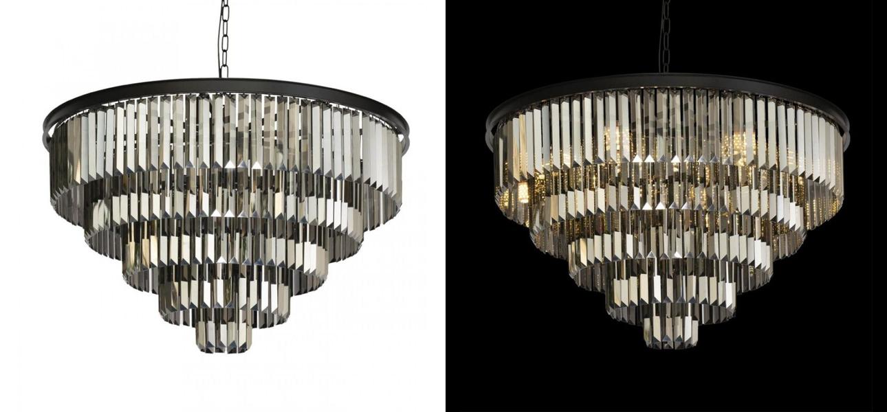 Круглая Люстра Odeon Black iron Five Layers Серое Стекло диаметр 80 см - фото