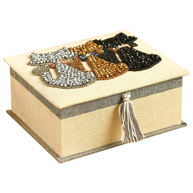 Шкатулка с вышивкой из бисера Three Cats Beads Embroidery Box Бежевый Серый Серебряный Бронза Черный Шкатулка с вышивкой из бисера Three Cats Beads Embroidery Box Бежевый Серый Серебряный Бронза Черный в Тюмени | Loft Concept
