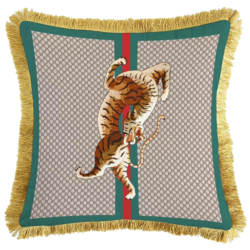Декоративная подушка Cтиль Gucci Tiger Серый Зеленый Оранжевый Золотой Декоративная подушка Cтиль Gucci Tiger Серый Зеленый Оранжевый Золотой в Тюмени | Loft Concept