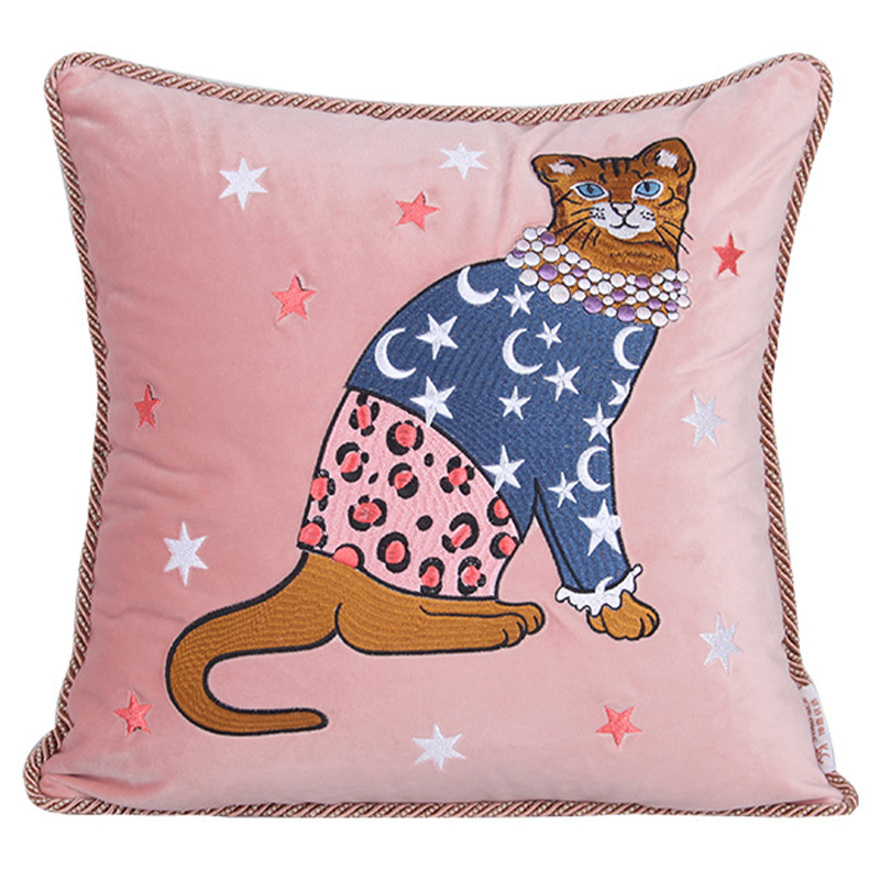 Декоративная подушка с вышивкой Magic Cat Embroidery Cushion Розовый Синий Оранжевый Мульти Декоративная подушка с вышивкой Magic Cat Embroidery Cushion Розовый Синий Оранжевый Мульти в Тюмени | Loft Concept